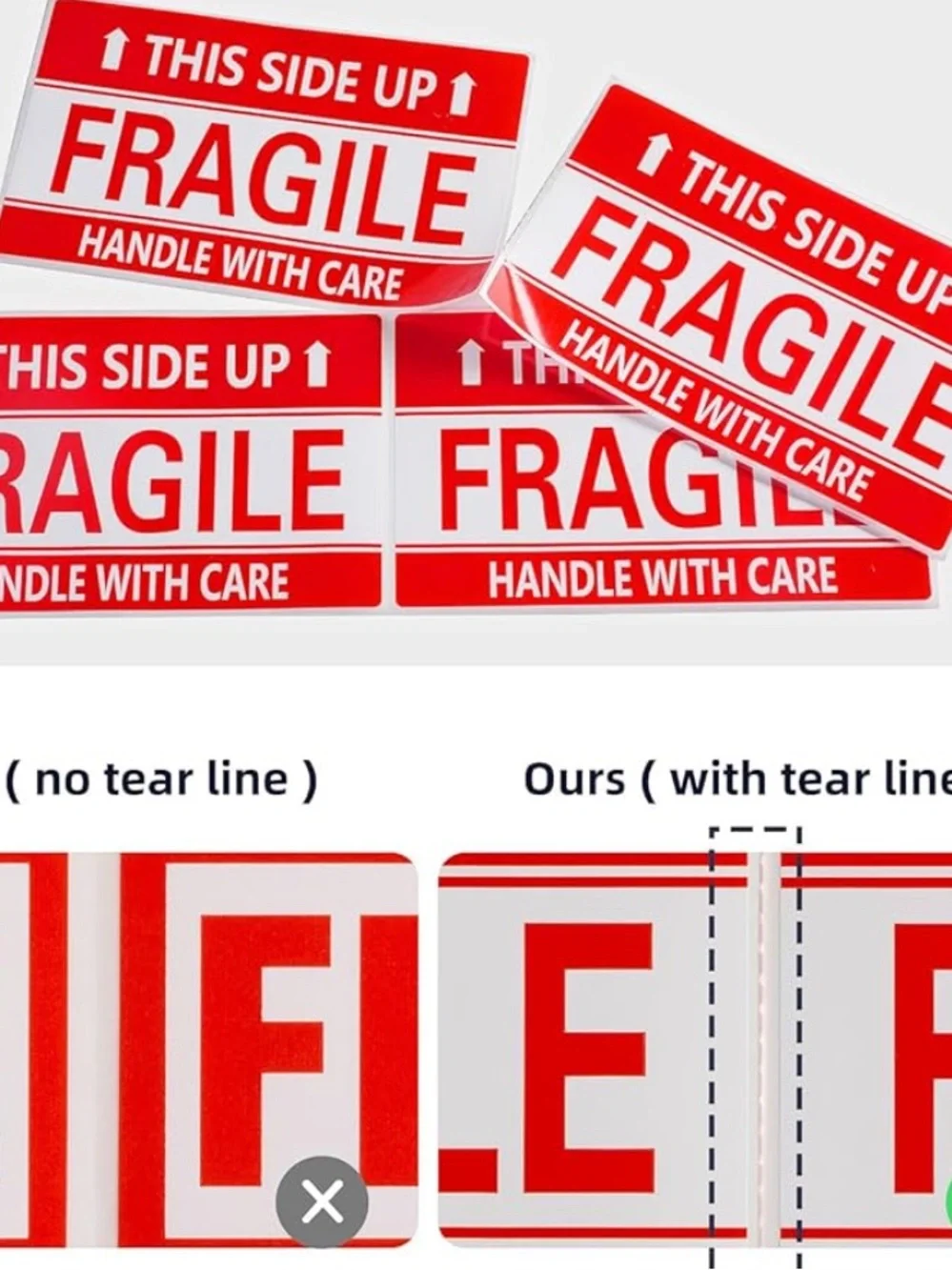 3x5 Inch Handle with Care This Side Up 100 Permanent Adhesive Fragile Stickers